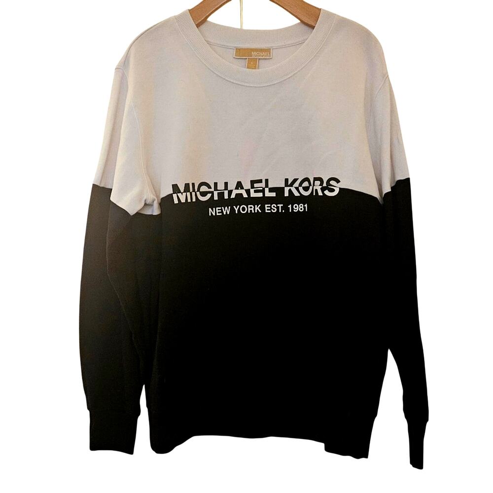Michael Kors Logo Sweatshirt Black & White Cozy Pullover Athleisure Top